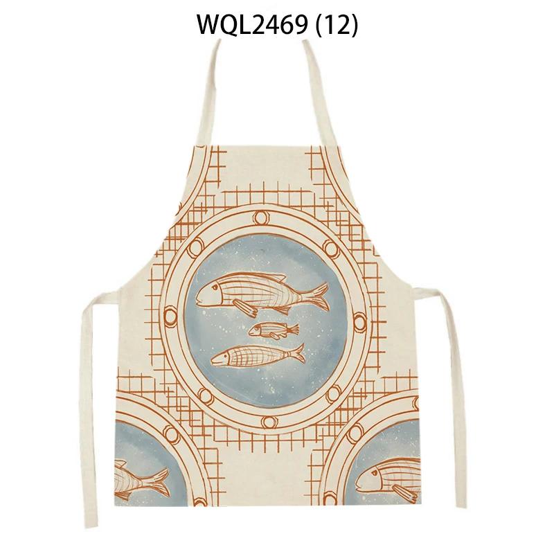 Creative Fish Conch Printed Kitchen Aprons for Women Men Home Cooking Baking Accessories Apron Adult Kids Sleeveless Apron