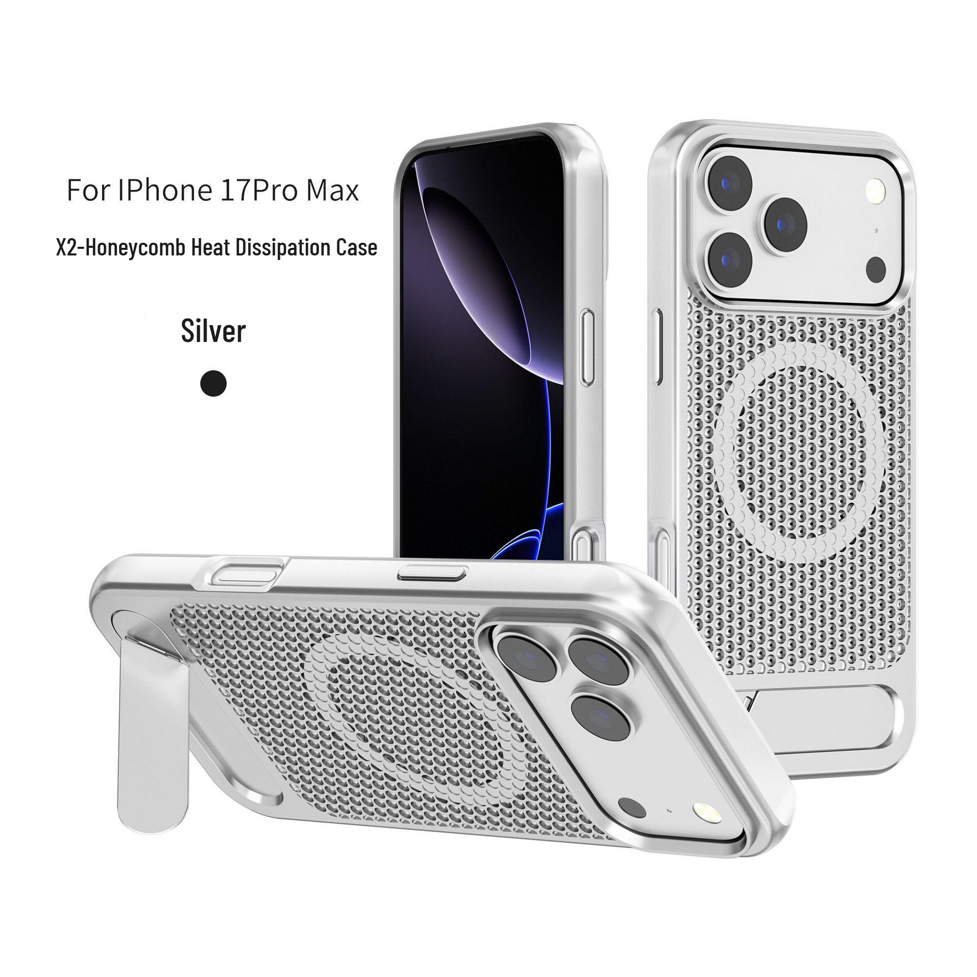 

Apple 17 Pro Max Honeycomb Cooling Magnetic iPhone 16 Metal Bracket Protective Case iPhone 16 Pro Max серебряный