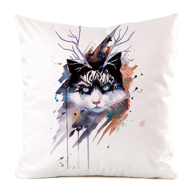 Colored Hand-Painted Animal Series Digital Printing Short Plush Pillow Covers for Car Sofa Office Cushion Cover Home Goods