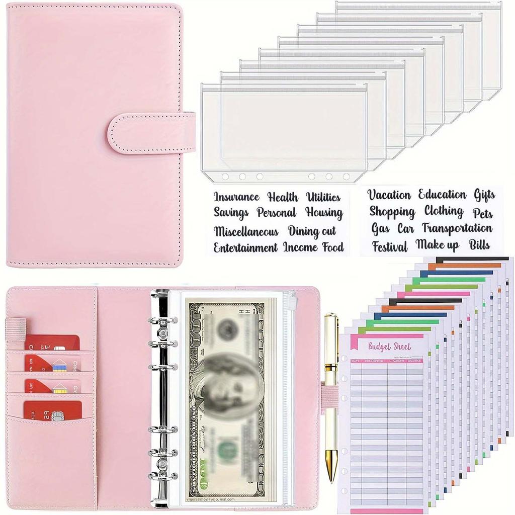 A6 Binder, Hand Account Book, Patterned Notebook, Leather PU Loose Leaf Notebook, Cash Loose Leaf Bag, Budget Card Notebook
