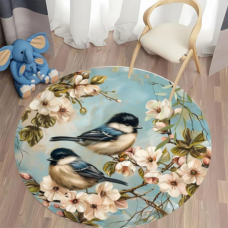 Free Shipping! Charming Birds and Blossoms Round Rug for Living Room Decor Round Carpet for Home Sofa Bedroom, Gift