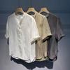 Moda Estiva Vintage Uomo Colore Unico Casual Trendy Largo Mezza Manica Scollo a V Bottoni Pullover Camicie Abbigliamento Maschile Top
