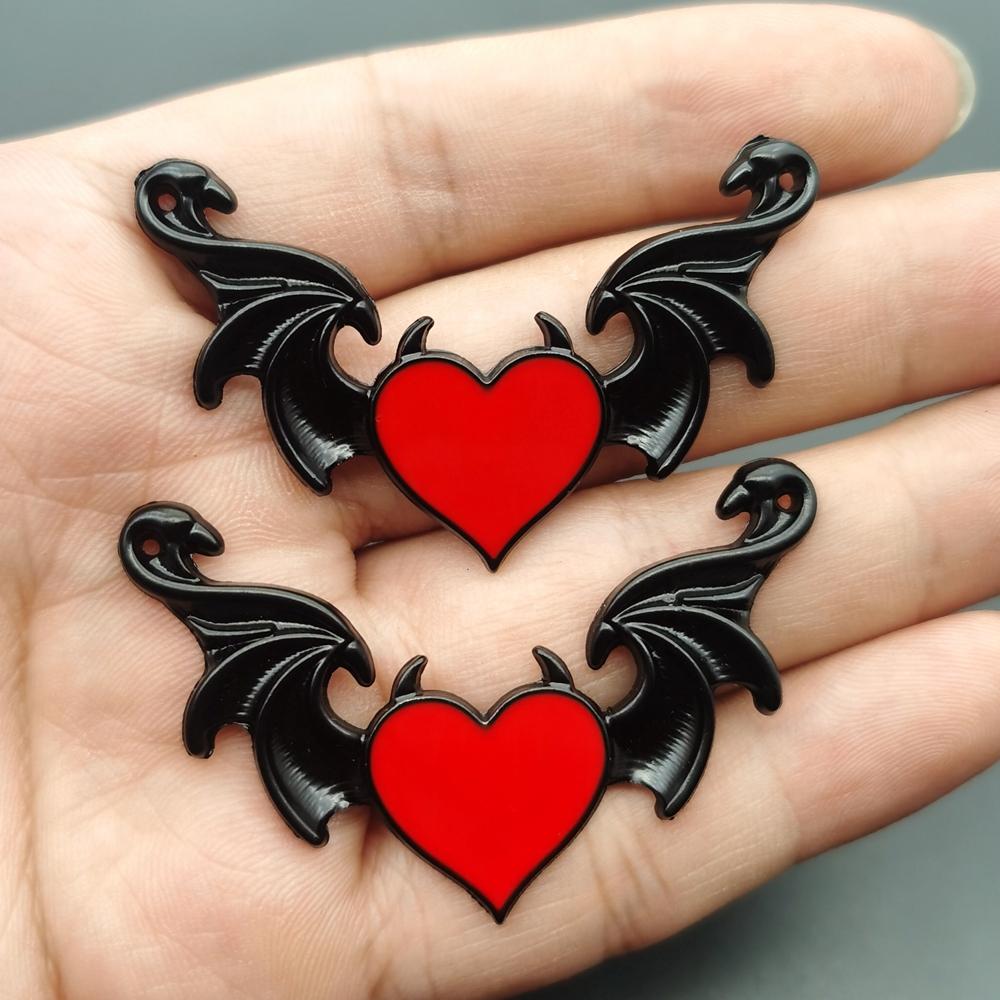 10psc 55*38mm Creative Devil s Heart Enamel Peach Heart Devil s Wings Pendant Handicraft Crafts DIY Necklace Jewelry Accessories