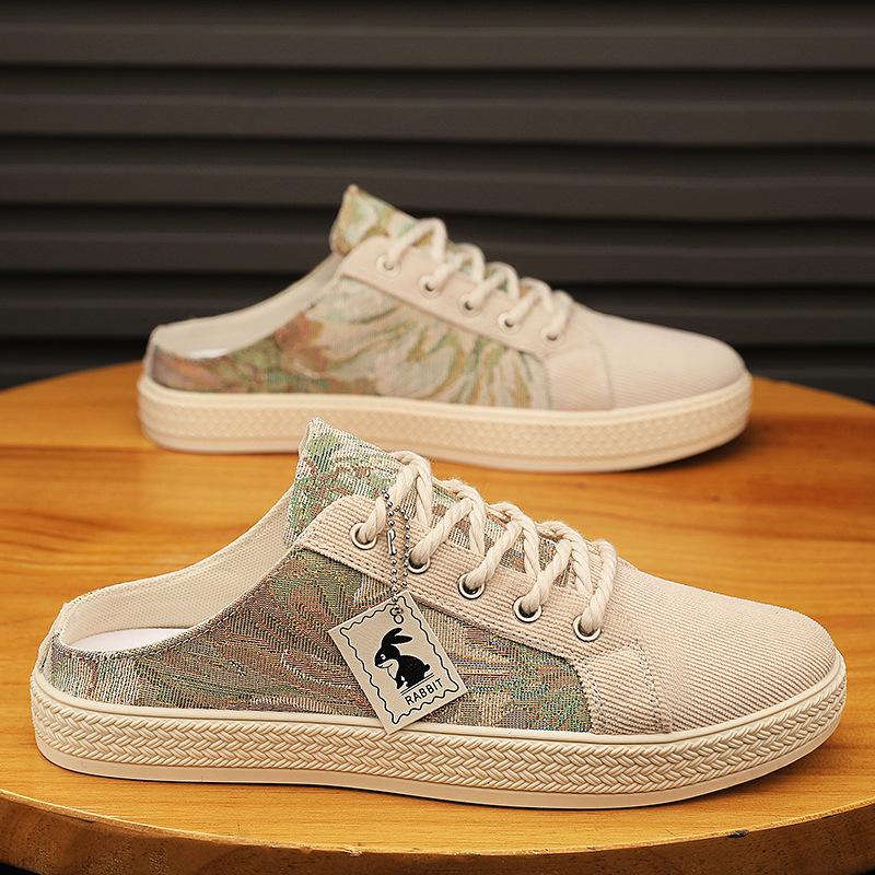 2024 Men's Summer Lightweight Printed Toe Cap Breathable Slip-On Slippers