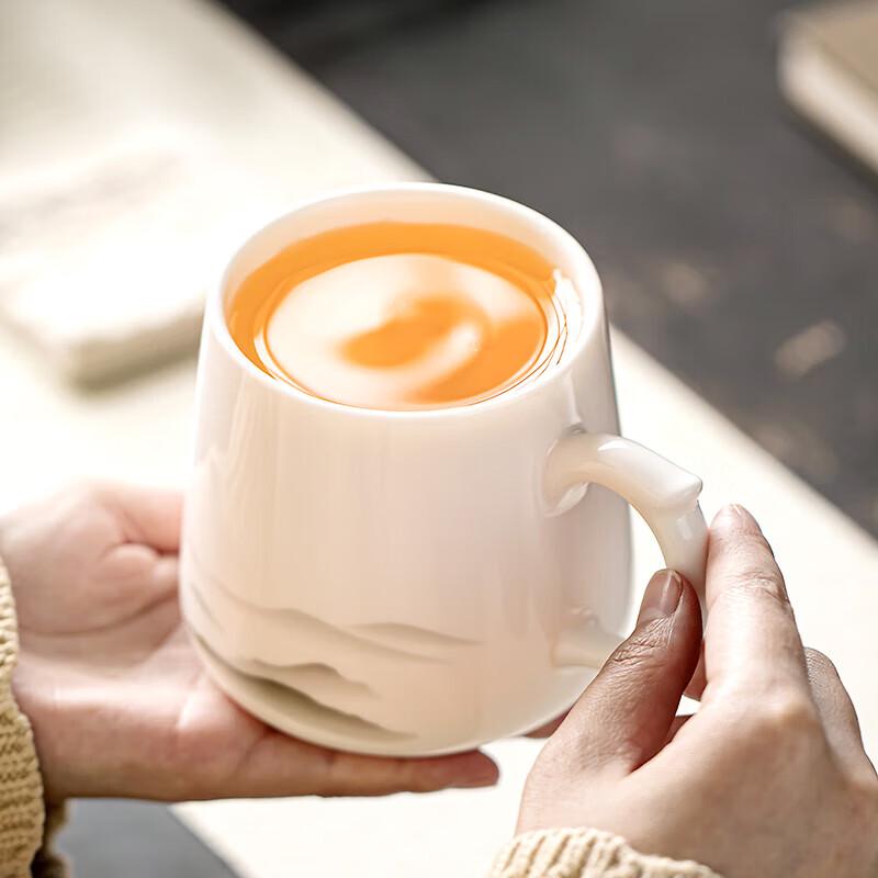 Gold Inlaid Jade Porcelain Tea Mug Set