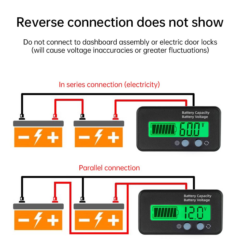 DC 6-100V LCD Digital Power Indicator Voltmeter Battery Capacity Tester Universal for Electric Vehicles, Motorcycles and Cars