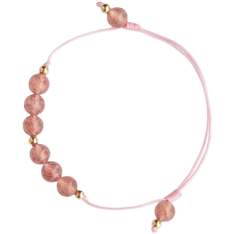 Strawberry crystal natural stone lucky gold bead niche design gift14k Gold-plated light luxury layered bracelet with a high-end feel for women