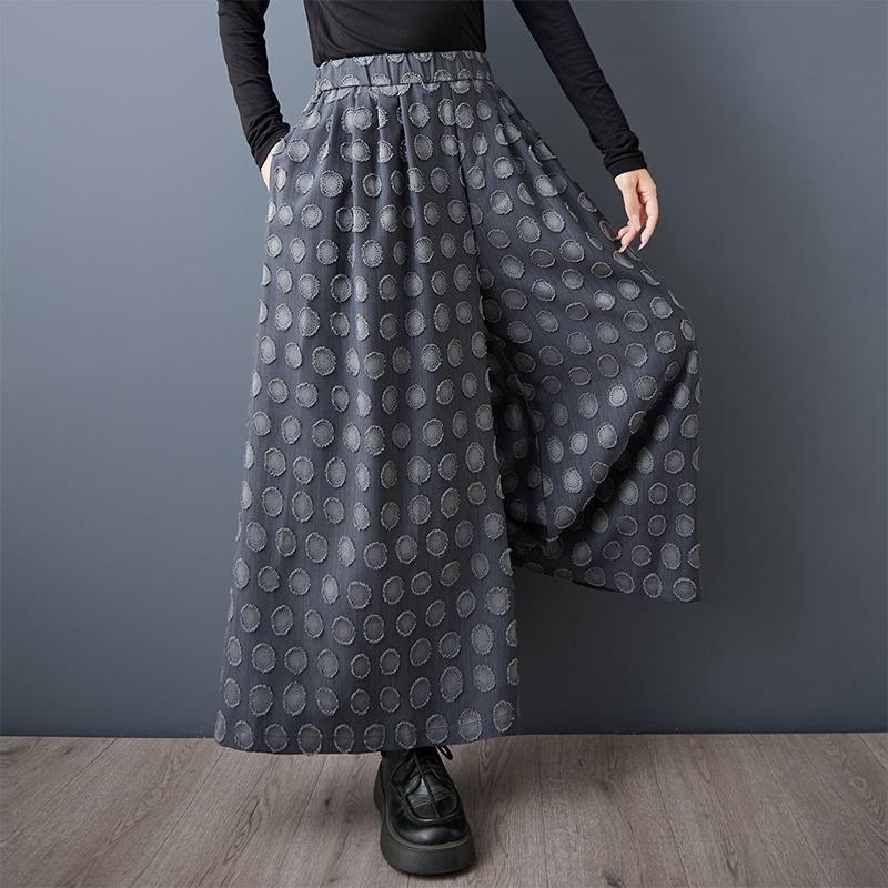 

большой размер Винтажный горошек высокая талия повседневные свободные Женские весна лето осень джинсы деним широкие брюки серый