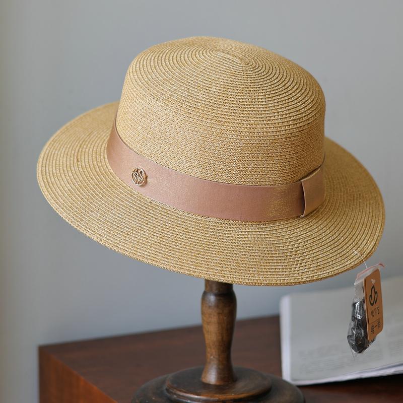 Design M standard flat top flat edge hat women's spring summer sunscreen sunshade retro hat fashion travel straw hat