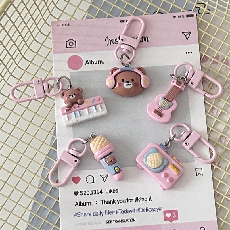 Kawaii Bear Keychain Cartoon Earphone Shell Pendant School Backpack Pendant Decoration Kid Toy Gift