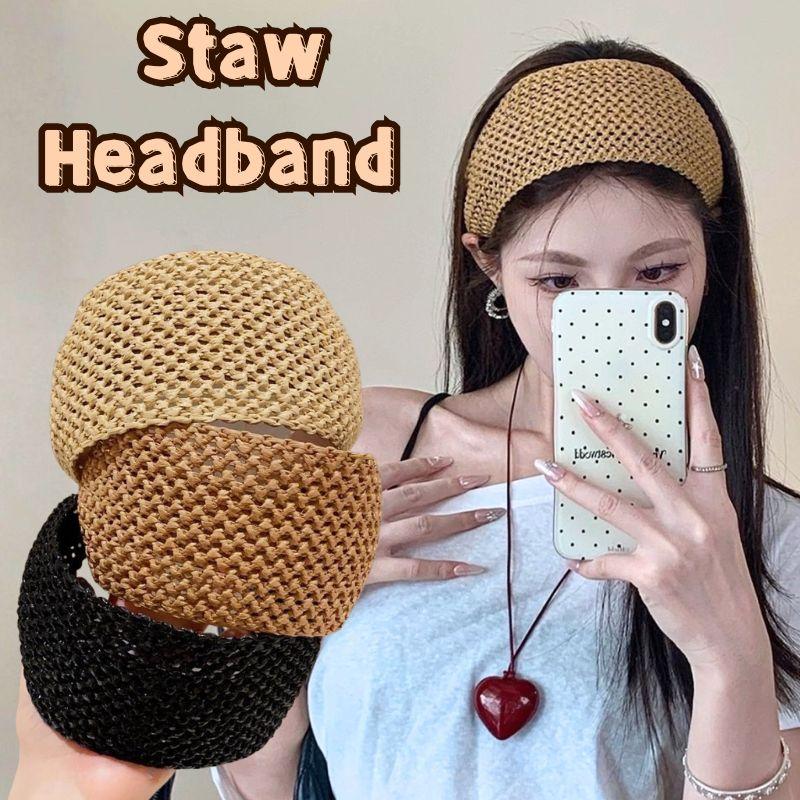 Straw Hair Hoop Hollow-out Rattan Weaving Hairbands Trendy Raffia Woven Widened Headband Wide Edge Hairband Hair Accessories