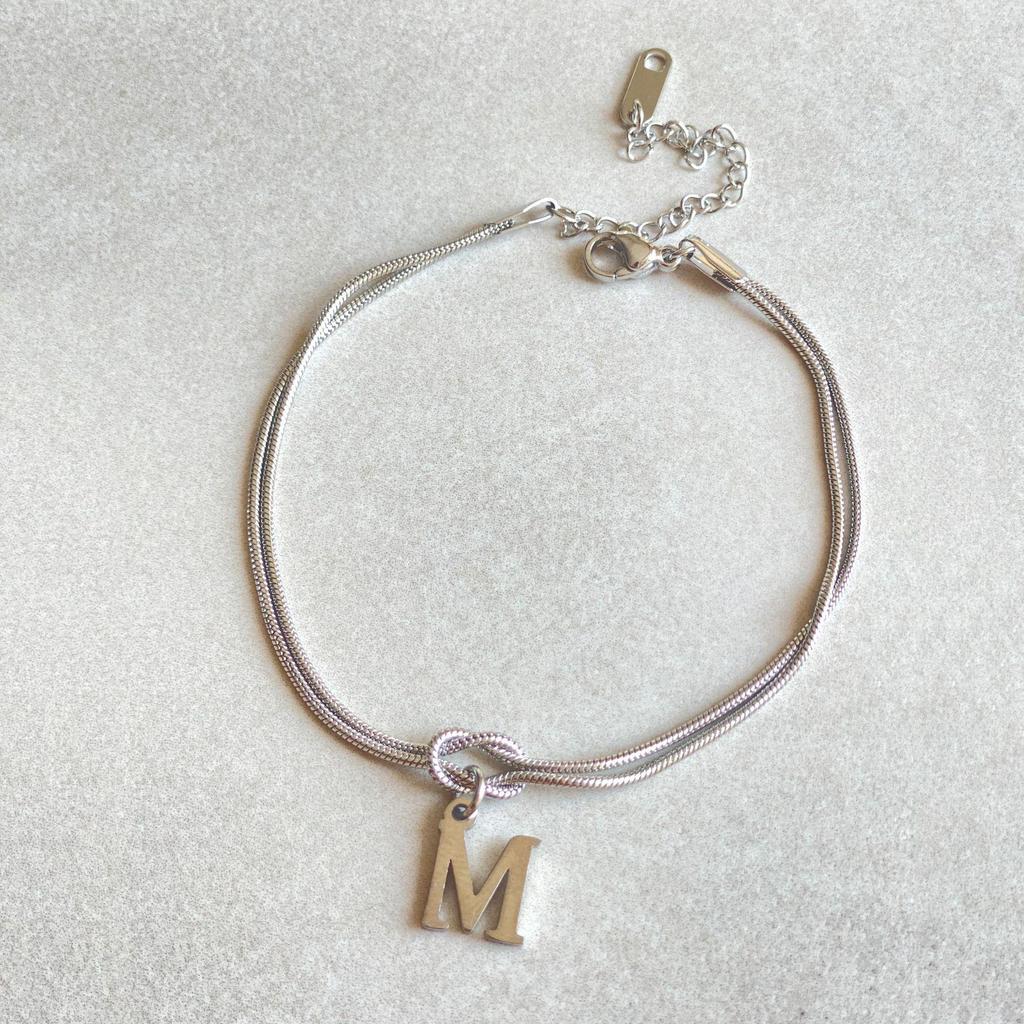 Valentine's Day Stainless Steel Herringbone & Snake Chain Bracelet with 26 Letters Pendant