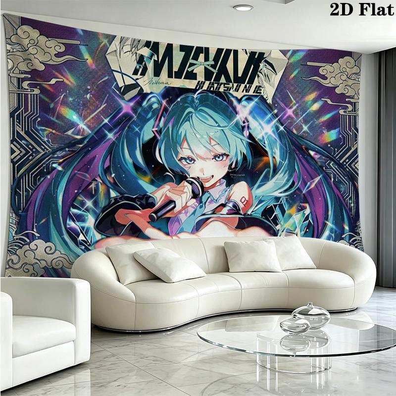 Anime Miku Wall Tapestry Aesthetic Wall Hanging Printed Fabric Blanket Decorative Tapestries for Bedroom Living Room Home Decor