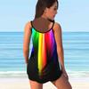 Women's Shoulder Strap Swimsuit Dark Rainbow Print Bikini Tankini Swimsuit