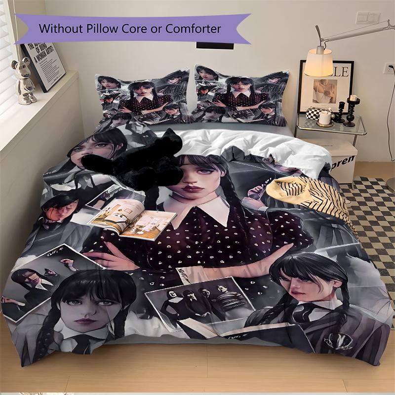 3Pcs Gothic Fashion Collage Bedding Set Soft Fabric Duvet Cover Pillowcases Home Christmas Xmas Halloween Gift 1 Duvet Cover 2 Pillowcase N1266