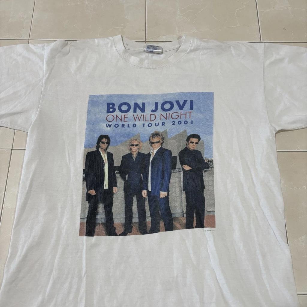 Vintage Bon Jovi One Wild Night World Tour Shirt Band Tee White Men’s XL Y2K
