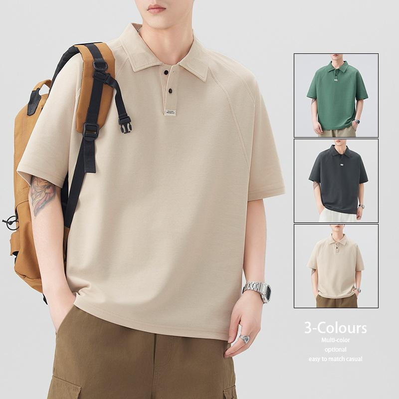 Polo shirt short-sleeved men's 2026 new slim fit breathable pique cotton men's half-sleeved T-shirt lapel raglan
