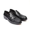 Fashion Men's Genuine Leather Penny Loafers with Handmade Alligator Pattern Slip-On Dress Shoes for Wedding Party Office Casual Loafer