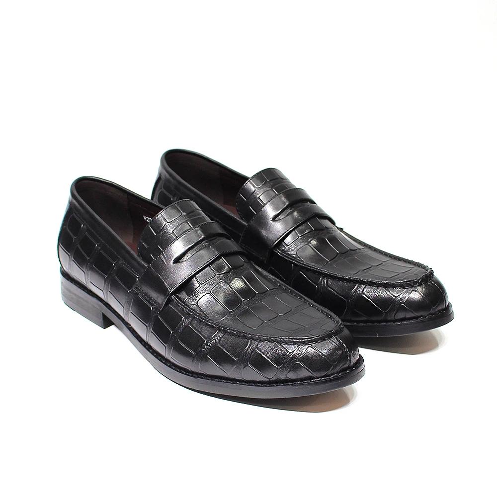 Fashion Men's Genuine Leather Penny Loafers with Handmade Alligator Pattern Slip-On Dress Shoes for Wedding Party Office Casual Loafer