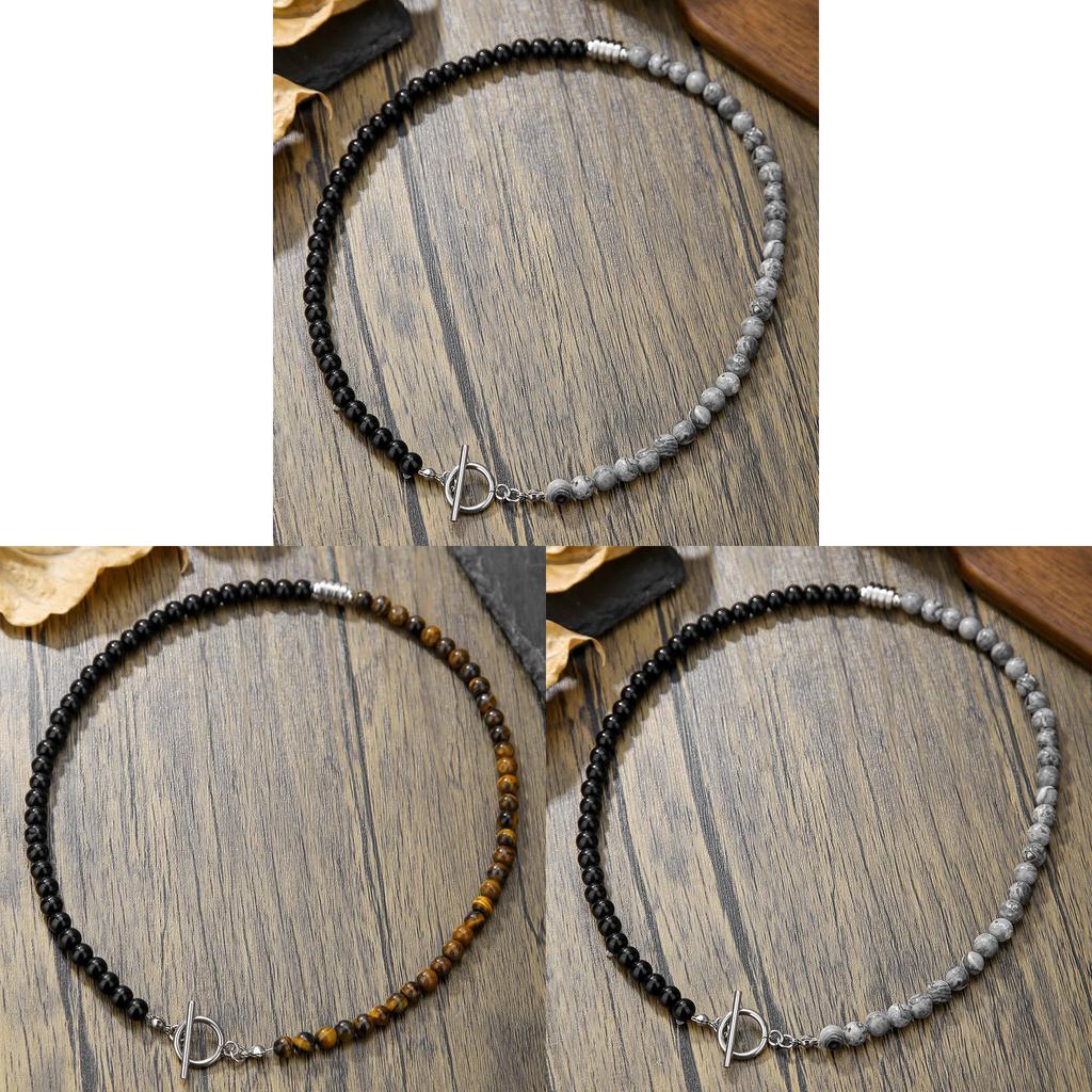 Stainless Steel Volcano Stone Tiger Eye Necklace For Men With Geometric Design And Handmade Craftsmanship