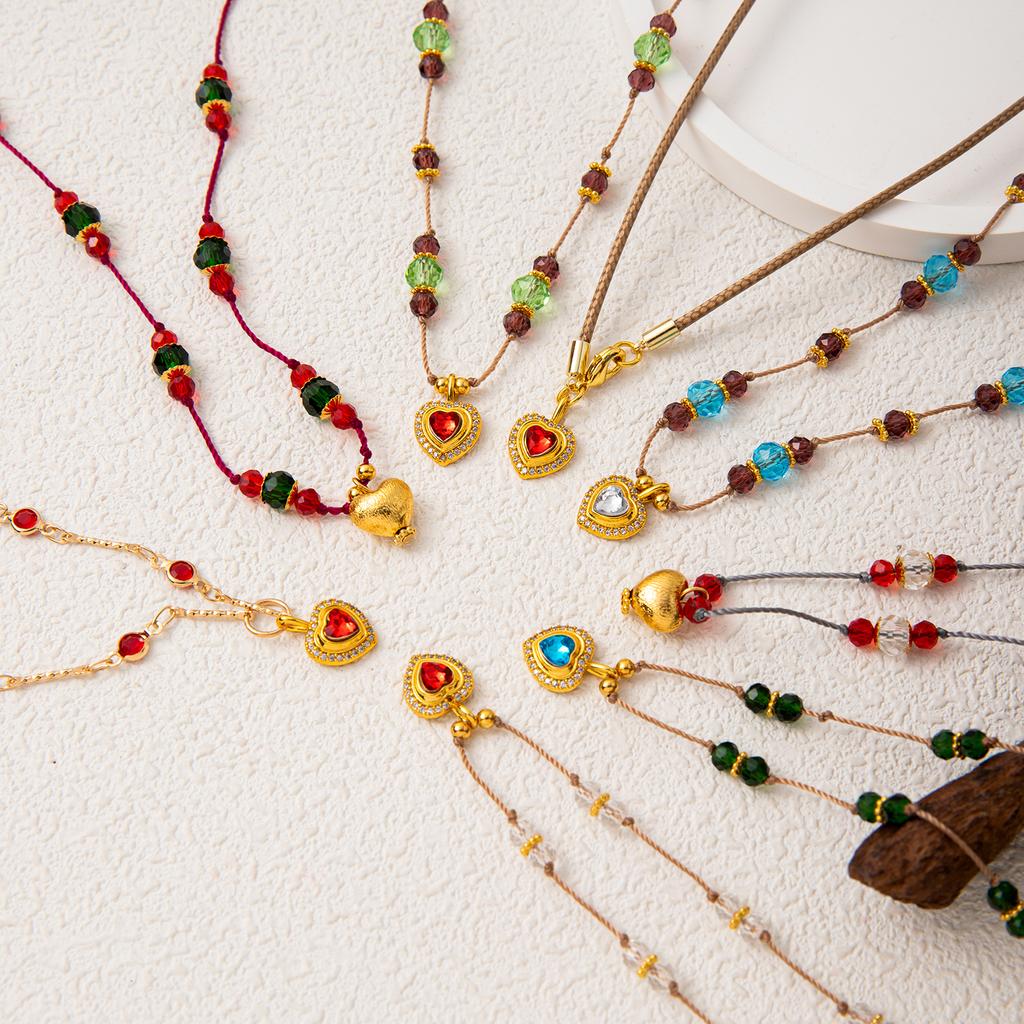 Fashionable temperament niche colorful heart shaped bead DIY pendant necklace for women