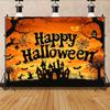 1 Halloween Happy Party Background Cloth - Horror Pumpkin  Bat  and Misty Forest Scene Party Banner