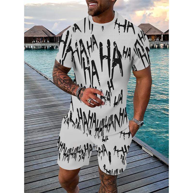 Mens Summer TwoPiece Set Animal Lion 3D Print Crew Neck Short Sleeve T-Shirt & Drawstring Shorts Outdoor