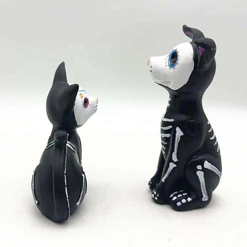Day of The Dead Dog and Cat Figurine Halloween Statue Sugar Skulls Animal Statue Resin Crafts Home Desk Decorations