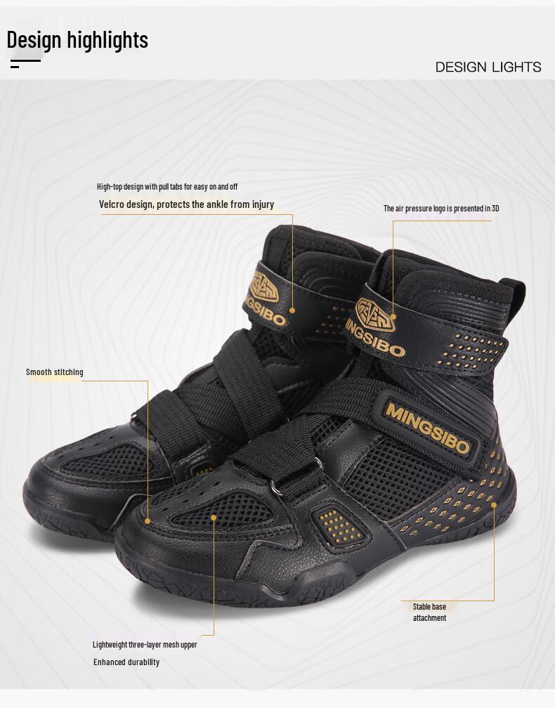 Mingsibo Kinder Box- & Wrestling-Schuhe - Atmungsaktives Mesh, Klettverschluss, Schnürlos – Für Jungen & Mädchen, Schultraining
