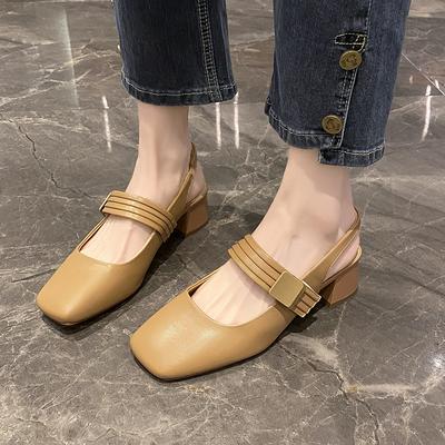 Sandalias Baotou de tacón grueso de verano para mujer, zapatos Mary Jane 2024, de punta cuadrada y tacón bajo, zapatos Lolita de moda, zapatos de tacón sexys informales