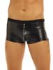 Mens Lingerie Wet Look Faux Leather Zipper Bulge Pouch Low Rise Boxer Briefs Shorts Underwear Underpants
