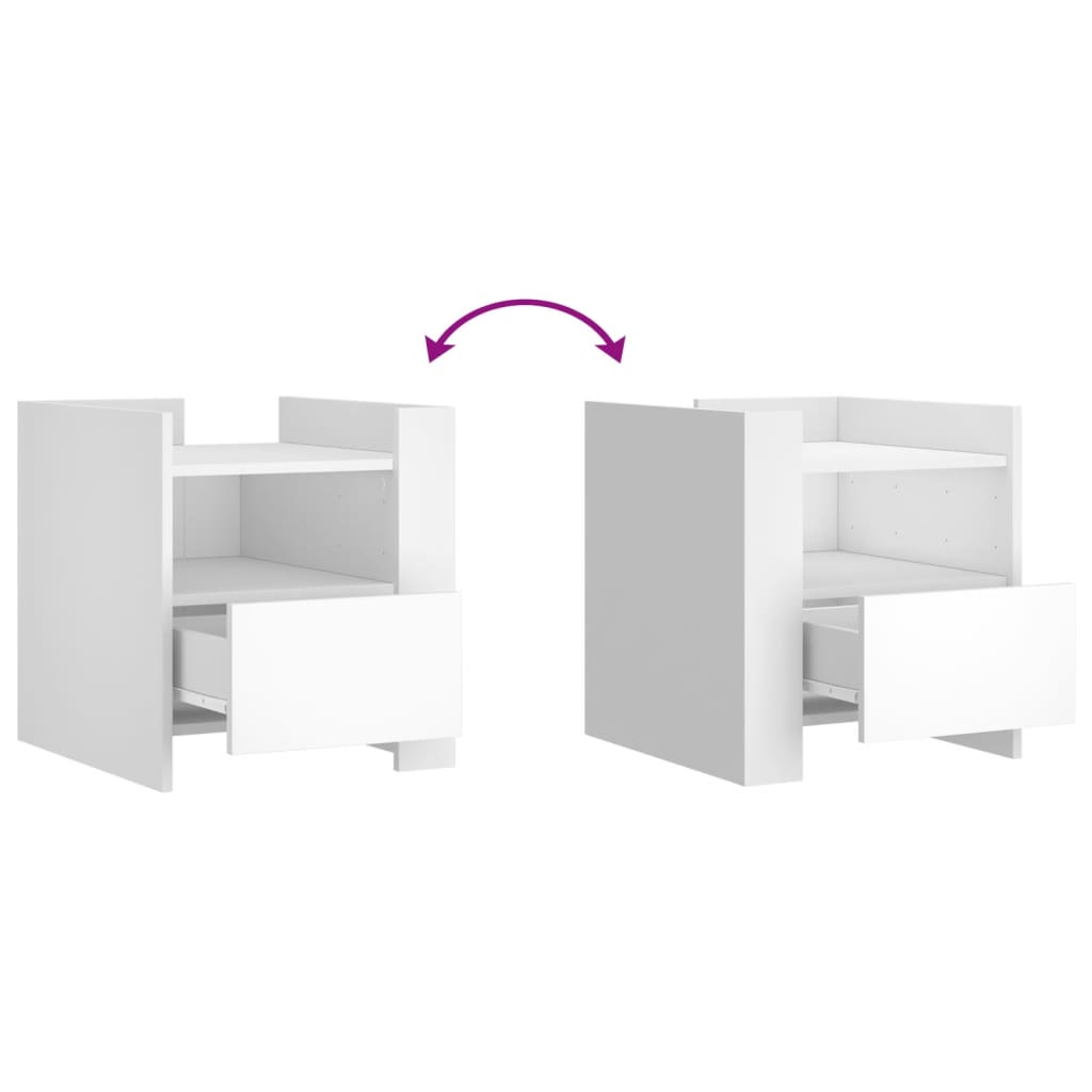 Vidaxl Bedside Table, White, 45X50X50 Cm, Wood-Based Material