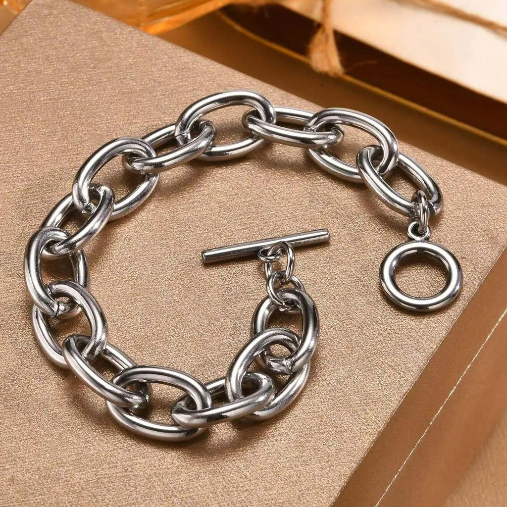 Edelstahl Herz Anhänger Gliederkette mit Light Luxury OT-Schloss – Elegantes Modearmband für Damen Mädchen Geschenk