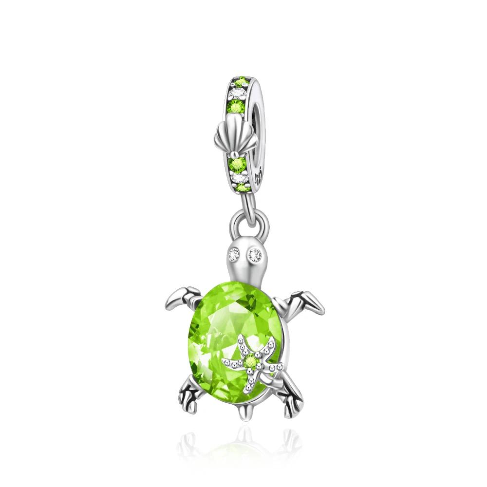 Copper Blue Zircon Star Sea Turtle Shape Twelve Color Charm Beads Fit Original Bracelet For Women Pendant Diy Jewelry Gift