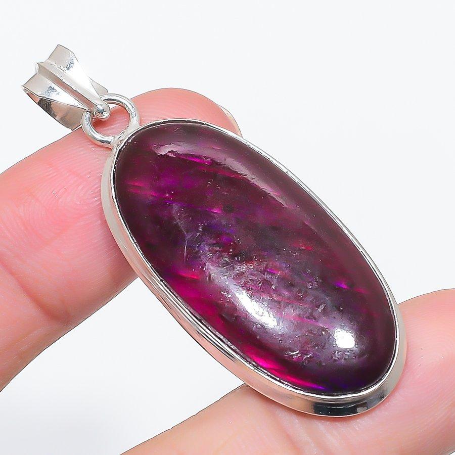 Natural Pink Labradorite Gemstone 925 Sterling Silver Jewelry Pendant 2.21" y3g46