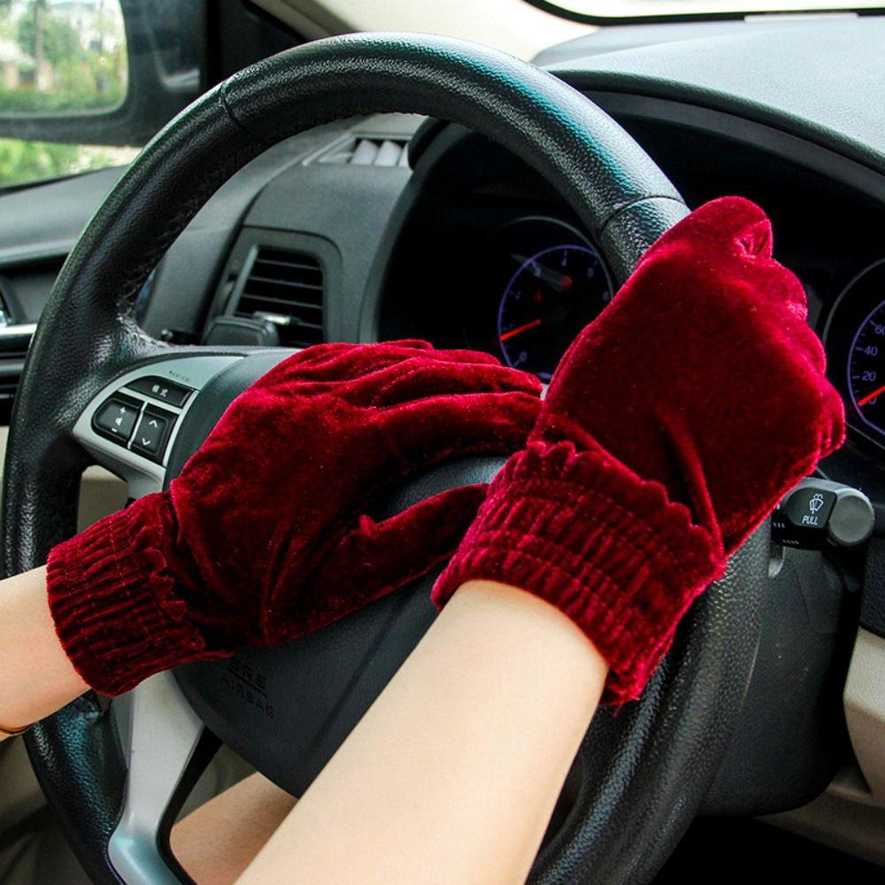 Driving Gloves Autumn Winter Velvet Women Gloves Thick Plush Full Finger Mittens Furry Warm Mitts