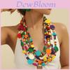 Collana multistrato colorata in legno con perline bohémien per donna