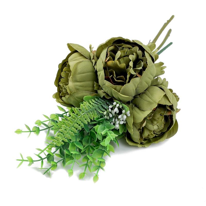 

Мейзанчен Имитация Цветка Пион Ручка Связанный Эвкалипт Свадебное Украшение Дома Ручной Букет зелёный