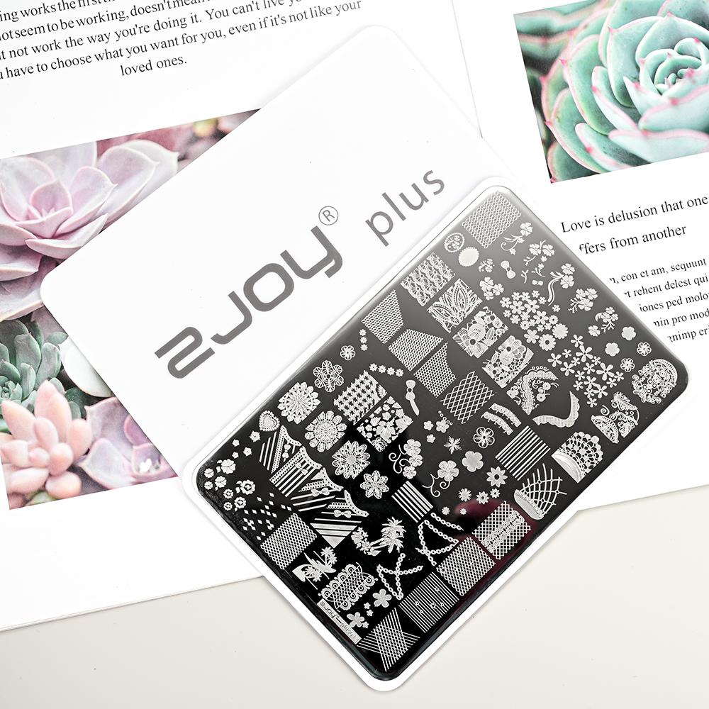 Destičky na ražení nehtů Zimní linky svetru s pruhovaným vzorem Šablony na nehty DIY geometrický kostkovaný design nehtová deska Obrázek Decoratio