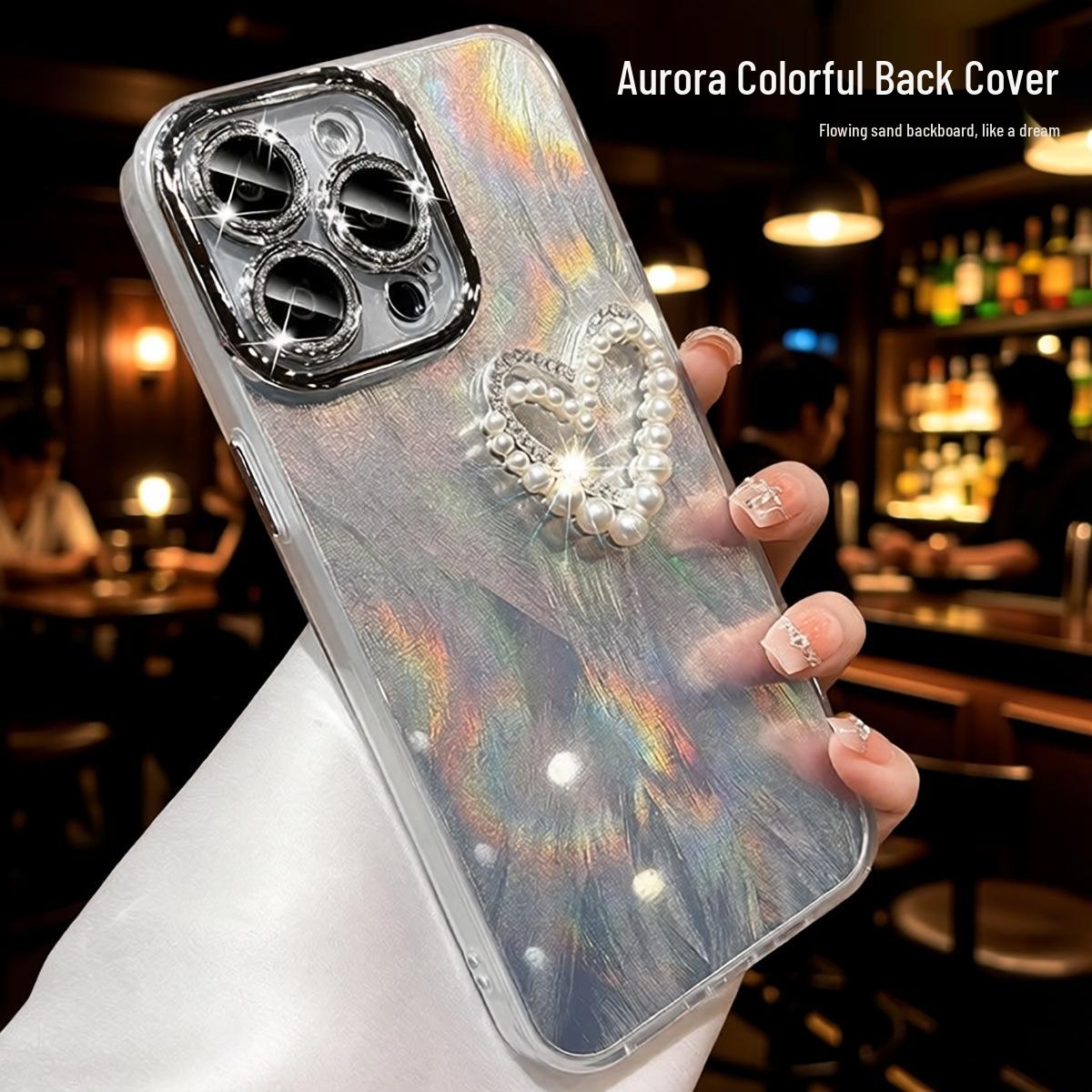 

Feather Laser iPhone 14 Case with Rhinestone Bow, Pearl Heart, and Lens Air, fits Apple 17 & 12. 16 Pro