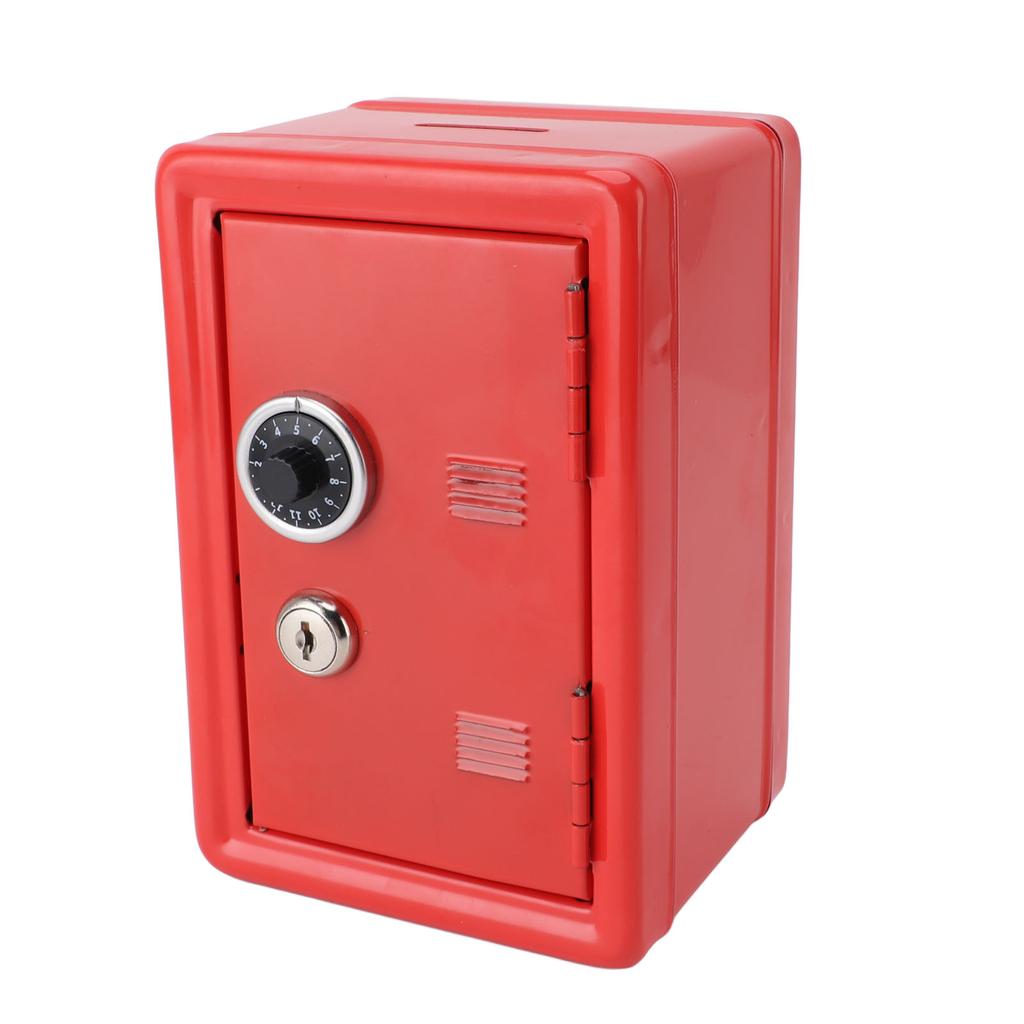 Money Bank Creative Cute Metal Vertical with Lock Keys Cash Coin Box for Home Use Red