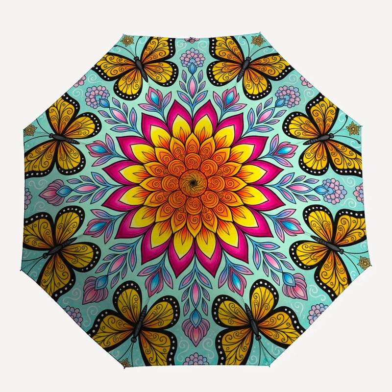 

1pc Butterfly Mandala Floral Umbrella with Plastic Handle,Compact & Stylish,Suitable for All Seasons YS331047