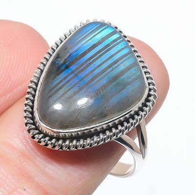Natural Labradorite Gemstone Handmade 925 Solid Silver Jewelry Ring S.9.5 J1b03