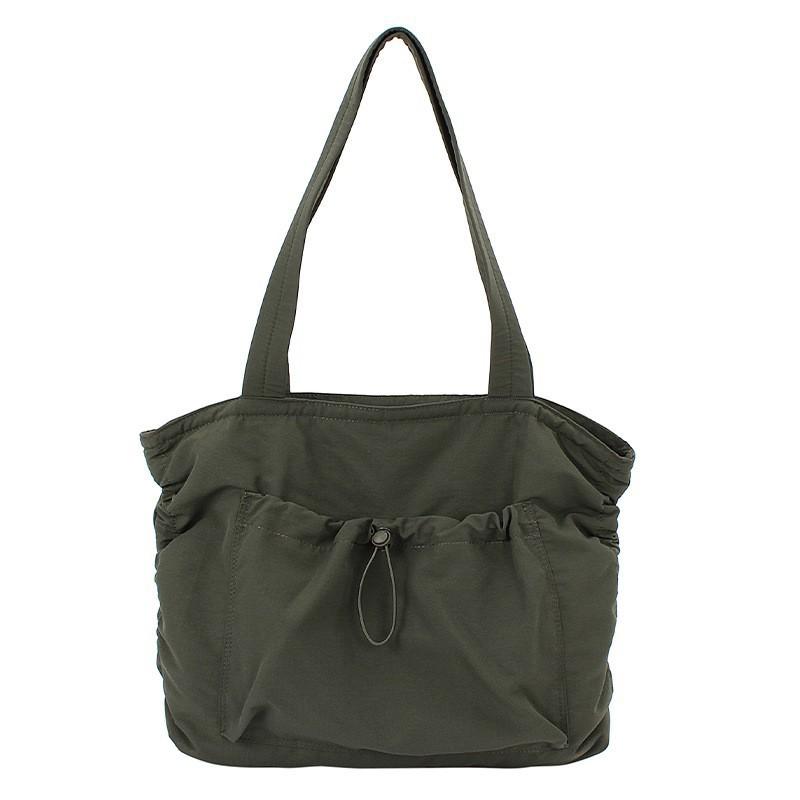 

Large-capacity Tote Bag Women 2025 New Fashionable Casual Light Commuting One-shoulder Pleated Drawstring Portable Nylon зелений