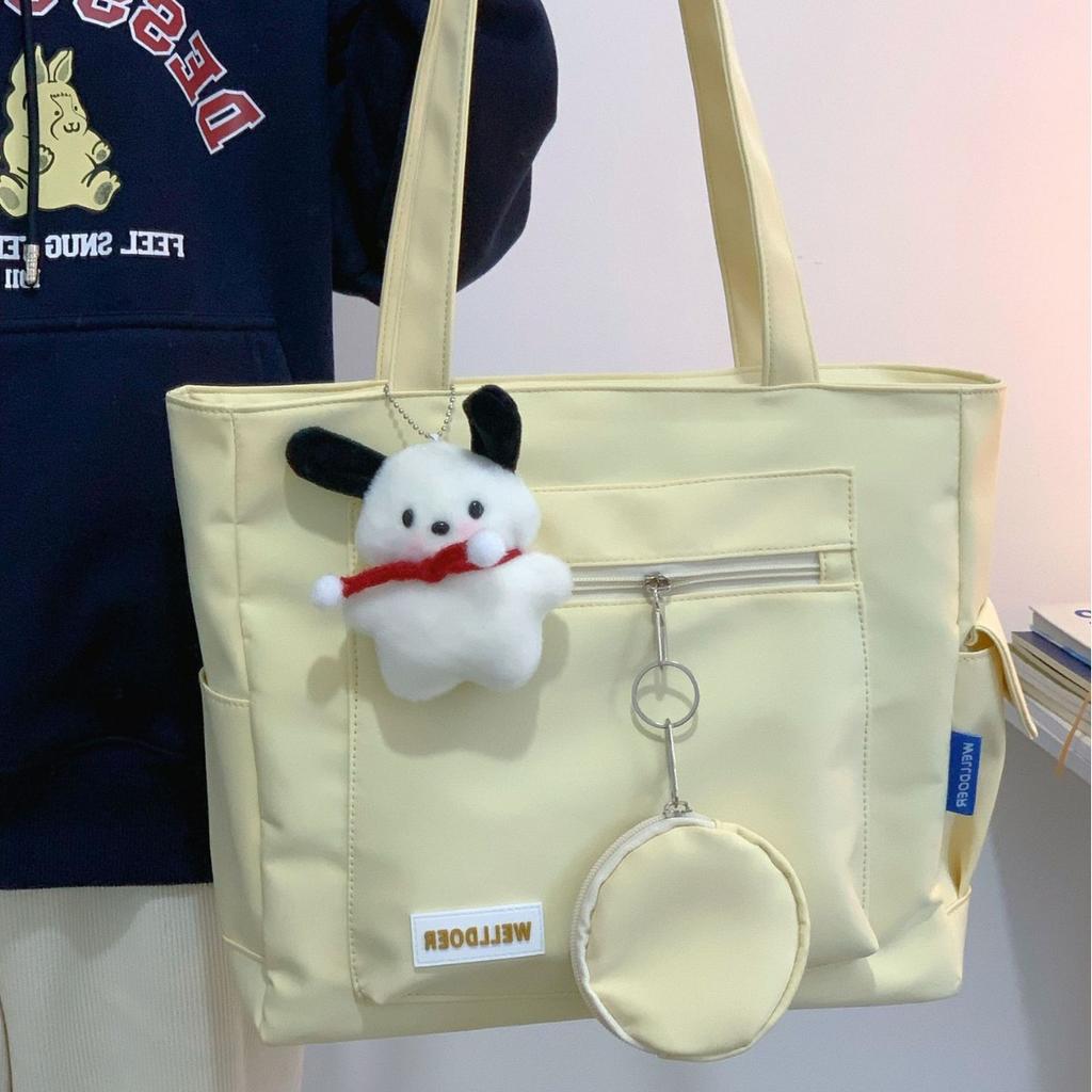 Canvas Bag Women's Shoulder Bag Japanese Simple Large-capacity Handbag Carrying Book Bag Class Bag Students Make Up A Missed Lesson Bag.