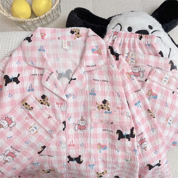 Cartoon Letter Cat Print Women's Pajamas Set New Spring Soft Casual Pajamas Set for Women Korean Cute Home Wear