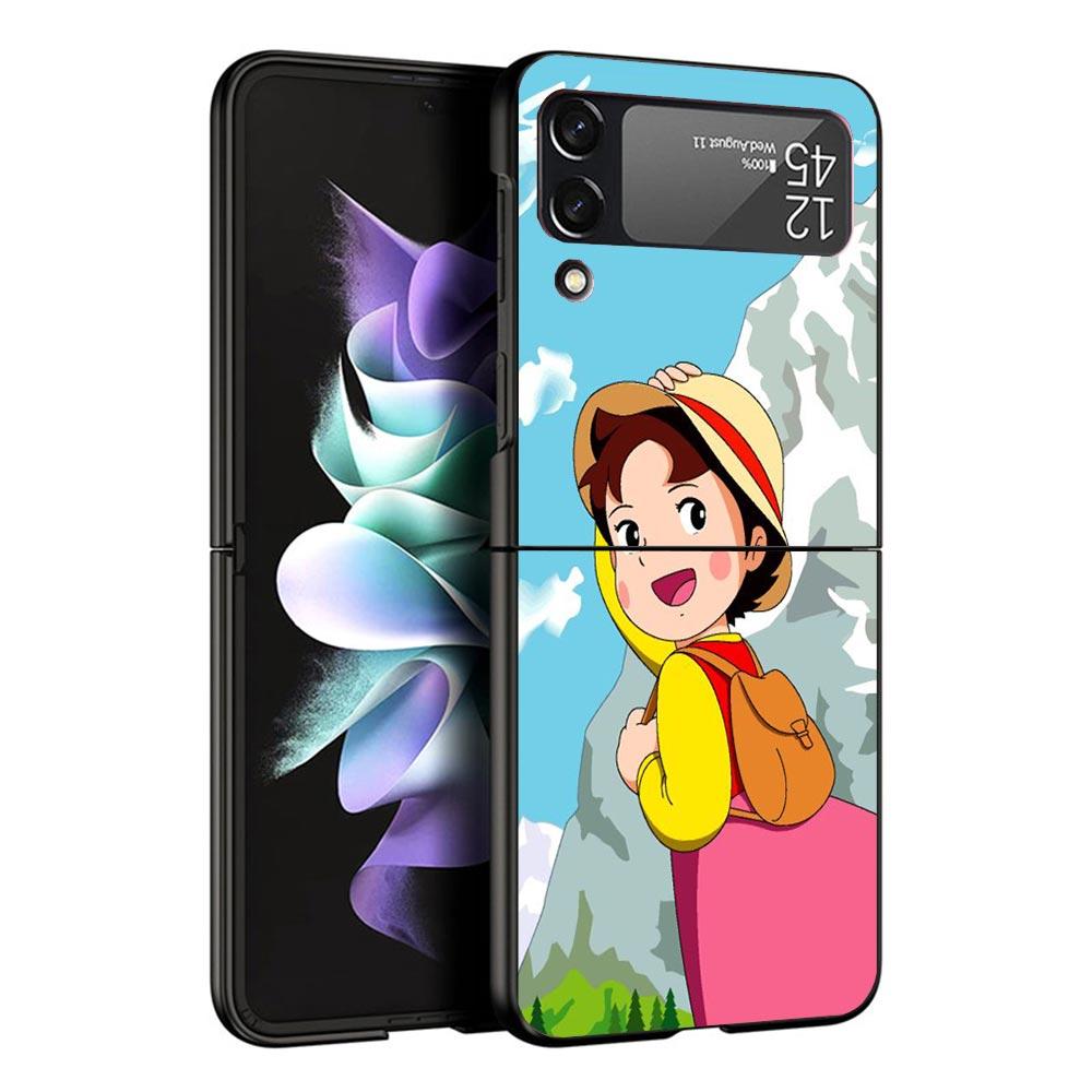 Heidi Cute Cartoon Black Phone Case For Samsung ZFlip7 ZFlip6 ZFlip5 ZFlip4 ZFlip3 5G Hard Protective Galaxy Z Flip 3 4 5 6 7