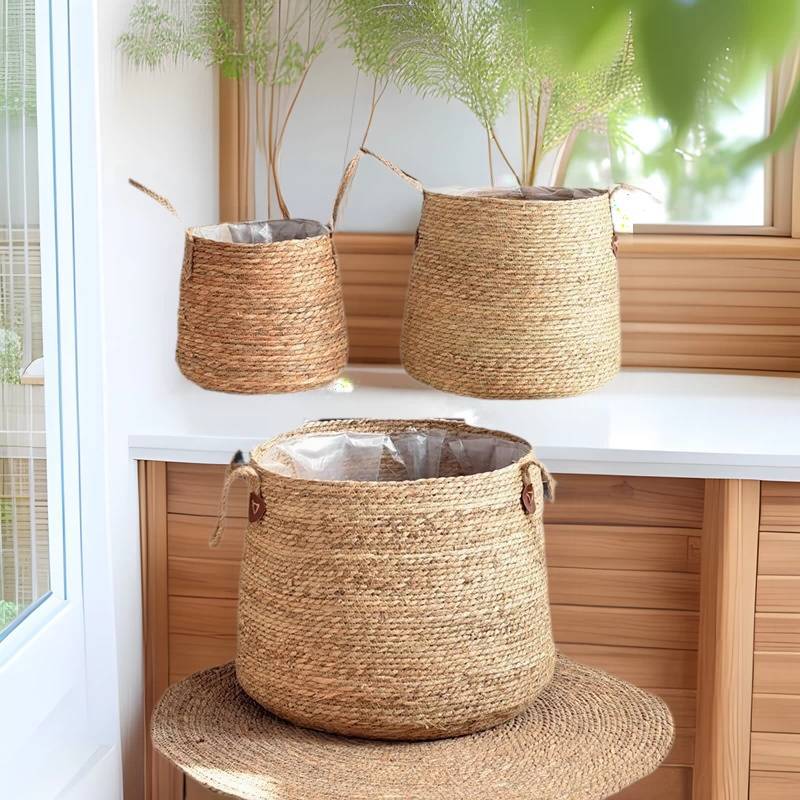 Woven Grass Planter Pot With Breathable Design For Living Room Decor Large Size