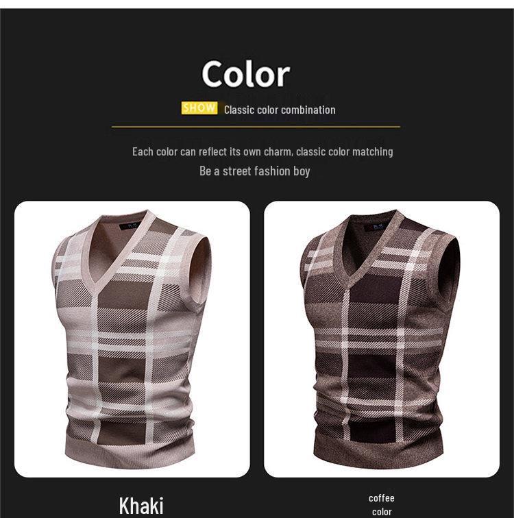 2025 Men's Autumn/Winter V-Neck Grid Knit Pullover Vest
