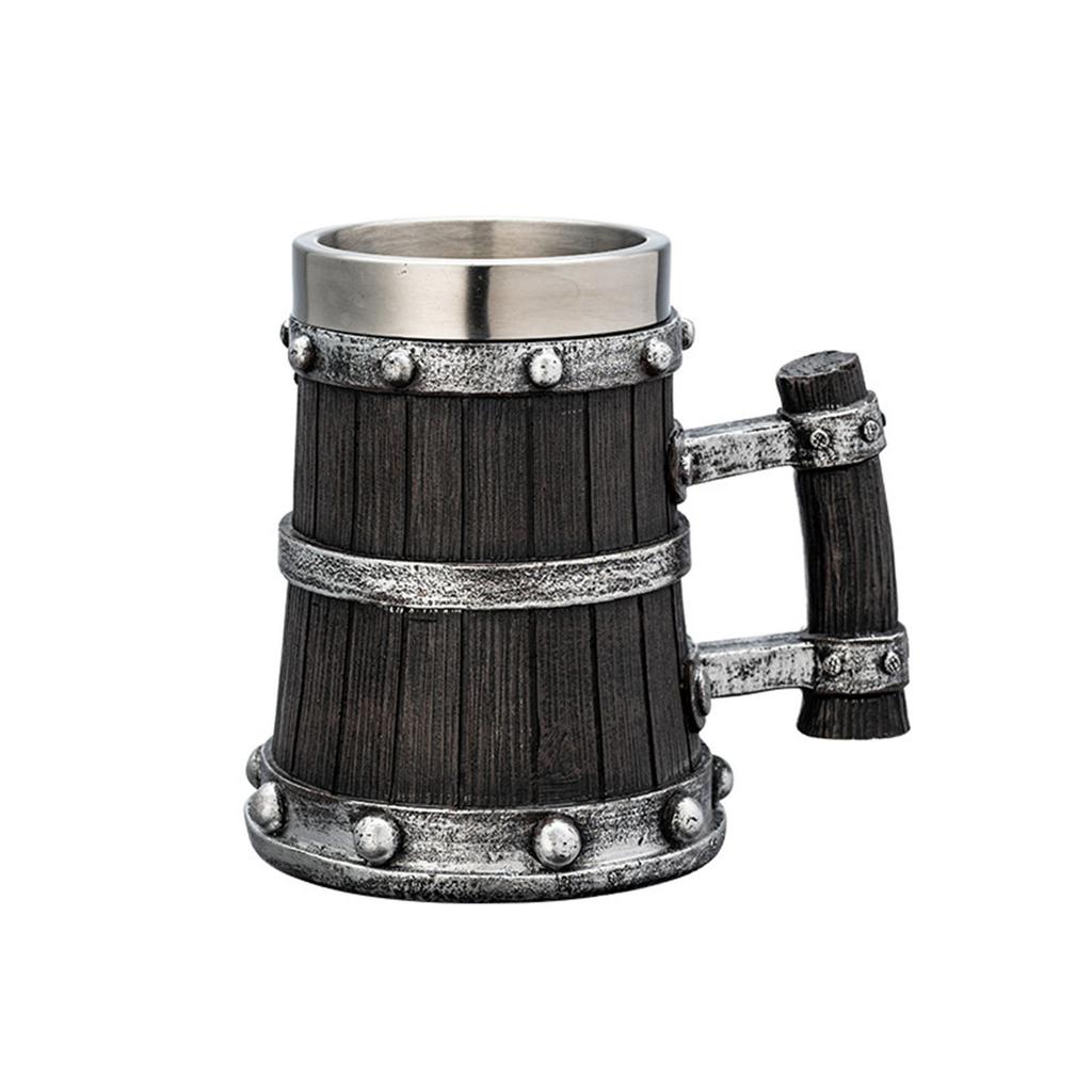 Insulated Nonrust Steel Beer Cup Retro Wood Texture Design Oversized Capacity Resin Reinforced Exteriors For Camping Parties